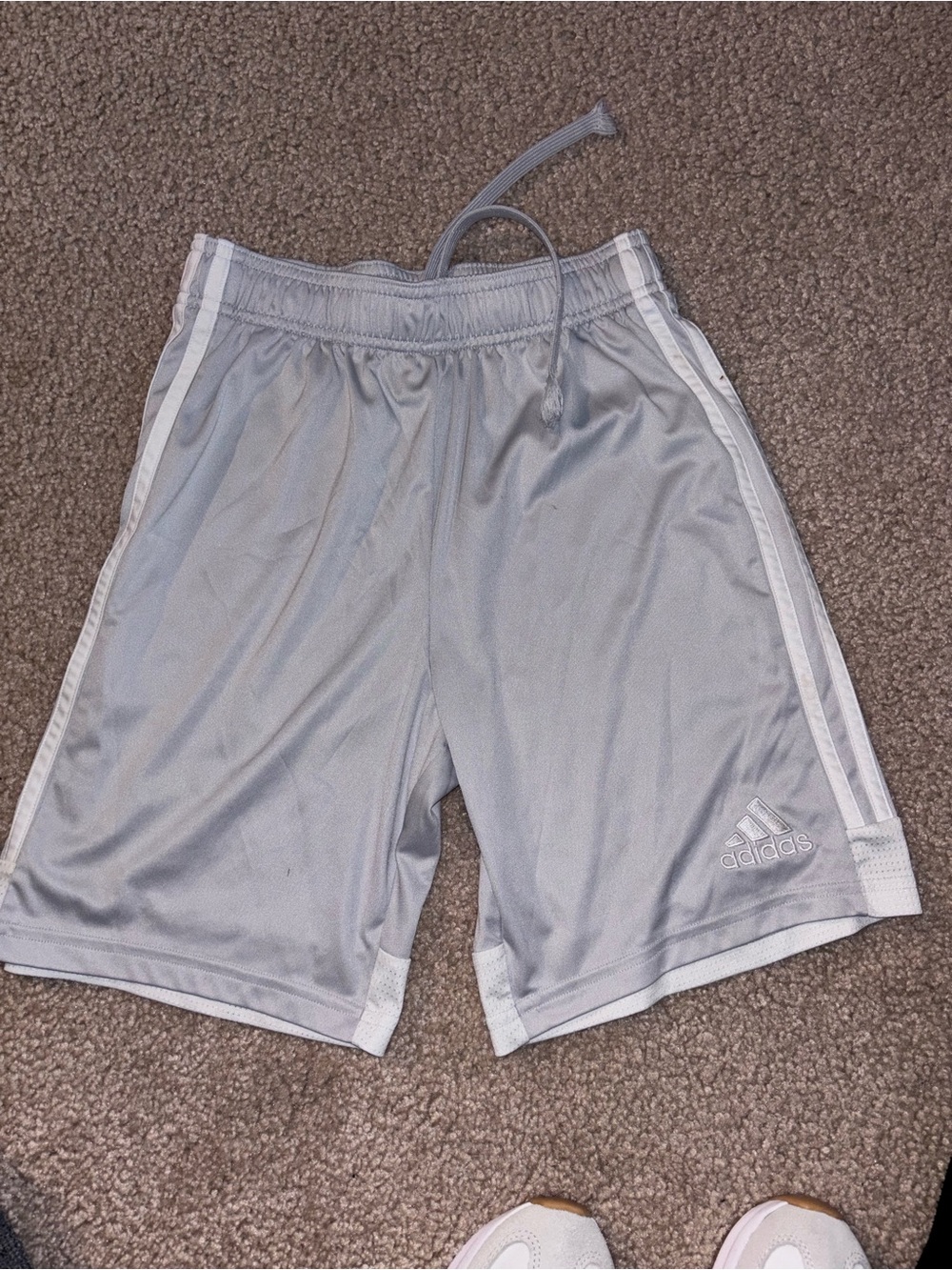adidas Light Gray Men’s Athletic Shorts with White Stripes